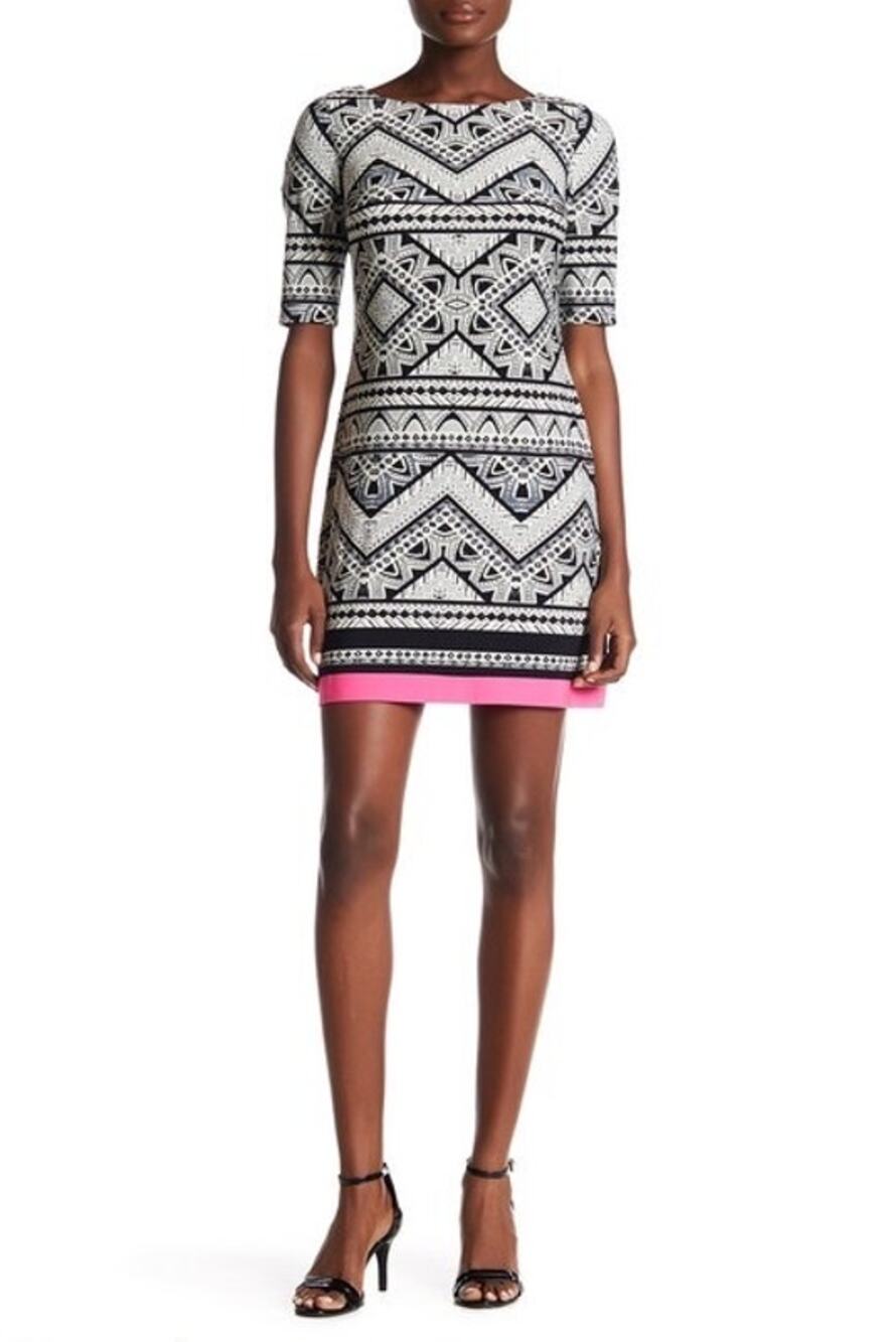 Eliza J Chevron Print Short Sleeve Dress Size 14 Multicolor